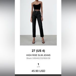 ZARA High Rise Slim Jeans Black